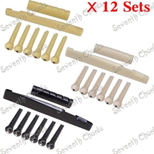 12 Sets Plastic Acoustic Guitar Nut and Bridge Saddle and Bridge Pins - Lvory-White & Black & Cream for choose