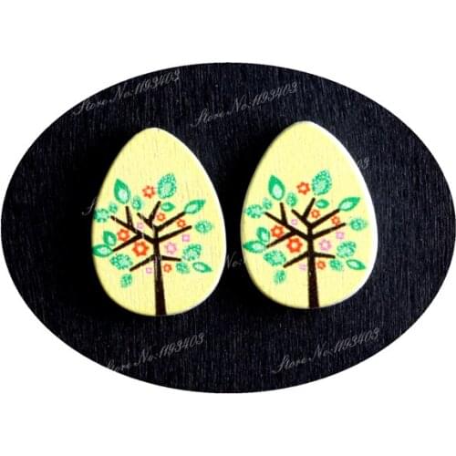 13x18mm Tree Tear Drop Shape Painted Wood Laser Cut Cabochon to make DIY Rings, Earrings, Brooch, Necklace pendant