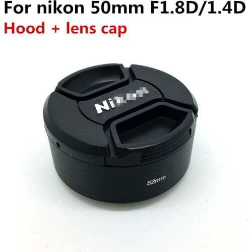 2set 52mm lens hood +lens cap Black Metal camera lens Hood for nikon lens 50mm 1.8D 1.4D 50-1.8D lens hood cap