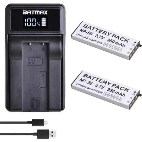 2Pcs 950mAH High Capacity NP-50 NP 50 Battery + LED USB Charger for Casio Exilim EX-V7, EX-V7R, EX-V8, EX-V8SR cameras
