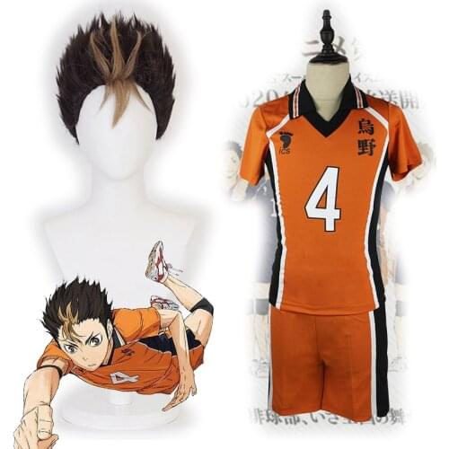 2020 Yu Nishinoya Cosplay Costume Haikyuu!! Nishinoya Yu Wigs Karasuno High School Volleyball Club Sportswear Jerseys Uniform