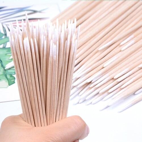 300/100pcs Natural Wooden Disposable Micro Buds Cotton Swabs Cosmetics Makeup Cleaning Stickers for Eyelash Grafting Extension