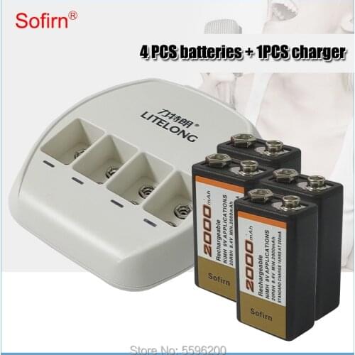 New Sofirn 2000mAh SUPER BIG 9v Ni-MH Rechargeable Batteries 9 Volt Battery + 1PCS Dedicated 4 slots 9v charger