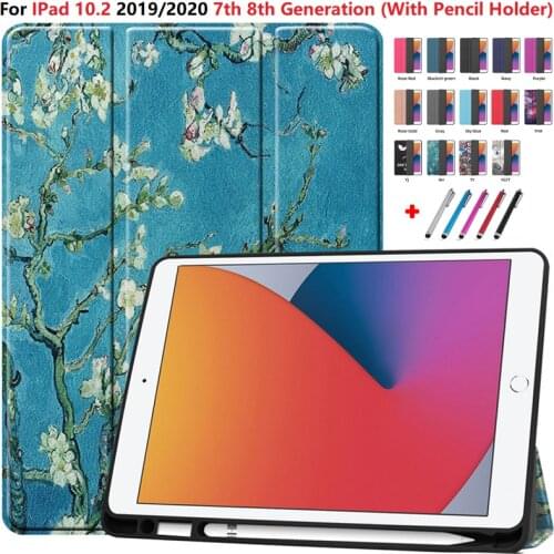 For iPad 8th Generation Case 10 2 PU Leather Stand Smart Folio Case With Pencil Holder Funda For iPad 10.2 7th Case 2019 2020