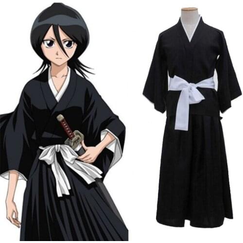 Black Samurai Costumes Halloween Carnival Anime Cosplay Oriental Japanese Traditional Kimono Men Long Robe Gown With Belt