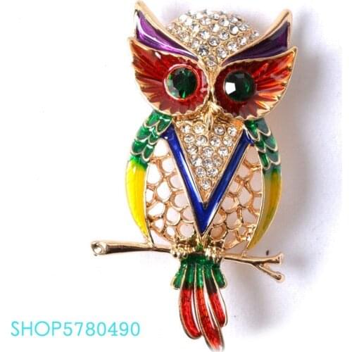 Elegant Jewelry Painted Breast Pin Cute Owl Brooch Women Gold Color Rhinestone Brooch Breast Pin Daily Dress Garments Lady Gifts