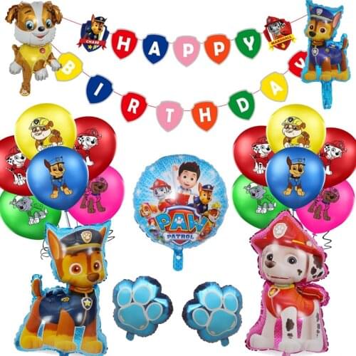 Paw Patrol Foil Dog Ballons Action Figures Chase Rubble Marshall Model Toys Boys Birthday Balloon Deco Gifts Set For Children
