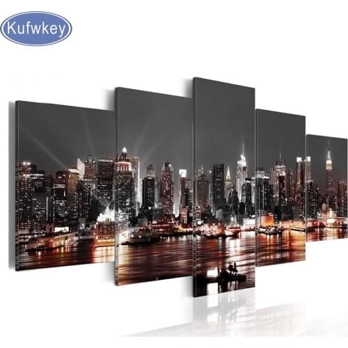 Free Shipping 5D DIY Diamond Painting New York City Construction full square Diamond Embroidery bead Mosaic Cross Stitch Sticker