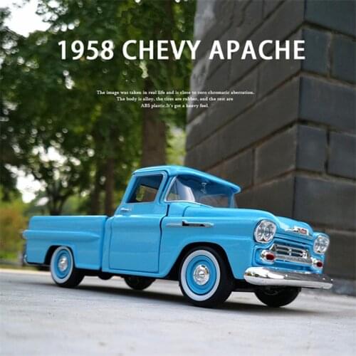 1/24 1958 CHEVY APACHE Fleetside Ford F-100 Alloy Pickup Model Diecasts Simulation Metal Classic Retro Toy Car Model Collection