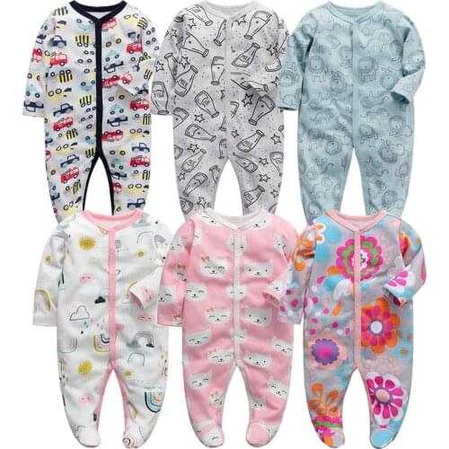 Unisex Lovely Cartoon Print Cotton Boys Girls Long Sleeve Romper Infant Jumpsuit New born Baby Clothes
