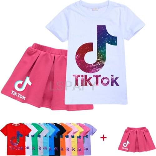 Summer TIK TOK Baby Clothes Suit Children Fashion Girls T Shirt Skirt 2Pcs/set Toddler Casual Clothing Kids Tracksuits