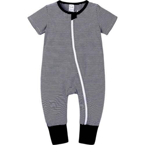 White and Black Striped Summer Romper Newborn Baby Boy Girl Kids Short Sleeve Zipper Romper Baby Clothes Jumpsuit Cotton Clothes