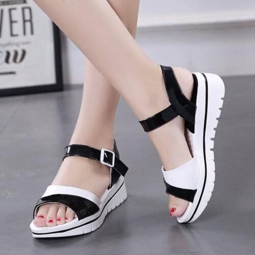 Fashion Summer shoes Women Soft Leather Platform Beach sandals shoes Ladies Casual Open Toe Slip On Wedge Sandals Femme Sandals