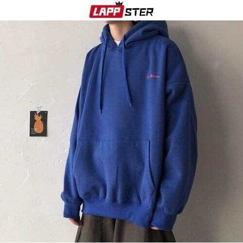 LAPPSTER Men Solid Fleece Streetwear Oversized Hoodie 2020 Fall 7 Colors Harajuku Sweatshirts Letter Hooded Hoodies Plus Size