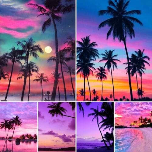 5D DIY Diamond Painting Sunset Sea Beach Landscape Cross Stitch Kit Full Drill Square Embroidery Mosaic Art Picture Home Decor