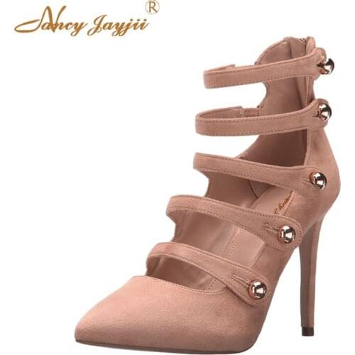 Nancayjayjii Women Shoes Ladies Flock Pumps Solid Buckle Basic Super High thin heels Zipper Pointed Toe Fashion Sexy Mature2018