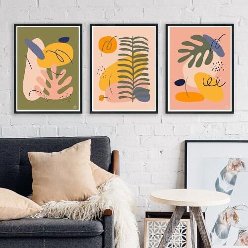 Nordic Abstract Wall Art Poster Scandinavian Colorful Plant Leave Canvas Paintings Pictures for Living Room Home Decoration