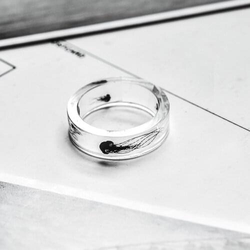 New Fashion Simple Marine Jellyfish Resin Beautiful White Landscape Ring Small Fresh DIY Hand-made Dry Flower Drop Glue Ring