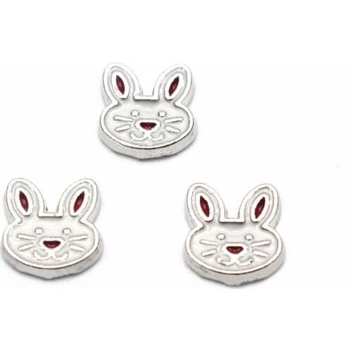 Wholesale 10pcs/lot Enamel Silver Rabbit Floating Charms For Living Glass Memory Floating Lockets DIY Jewelry Making