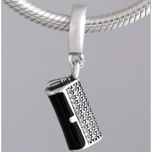Original Black Enamel Clutch Bag With Crystal Pendant Beads Fit 925 Sterling Silver Bead Charm Bracelet DIY Jewelry