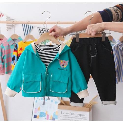 Autumn Baby Boys Girls Clothing Sets Kids Clothes Outfit Toddler Infant Children Hooded Cartoon Coats Stripe T Shirt Pants