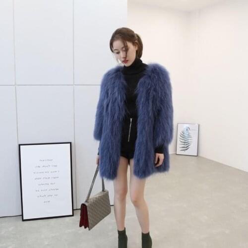 Women 2021 Autumn Winter Fashion Fake Raccoon Fur Coats Female Mid-long V-neck Slim Jackets Ladies Warm Faux Fur Outwears Q603