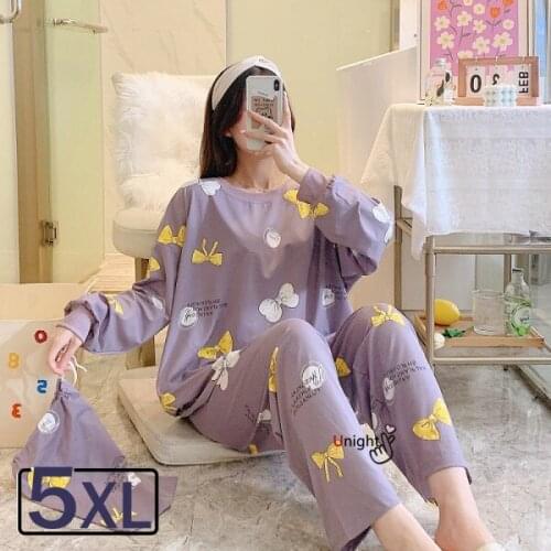 4XL 5XL Oversize Student Cotton Loose Large Size Sleeping Overalls Pajamas Long Sleeve Cute Korean Set New Kawaii Pajama Girls
