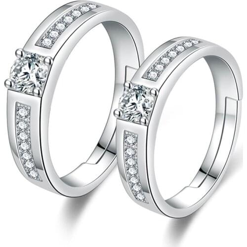 Valentines Day Present Classic Wedding Rings For Men Women Shiny Crystal Paved Opening Ring Band Couple Ring Accessory Gifts