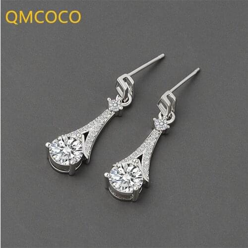 QMCOCO 925 Silver Korean Geometric Shape Earrings Simple Elegant Design Zircon Fashion Earrings For Women Party Jewelry Gifts