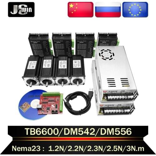 RU/EU stock!4 Axis Nema 23 Stepper Motor 3N.m 425oz-in/112mm & Motor Driver TB6600/DM542/DM556+Power supply&USB CNC Controller