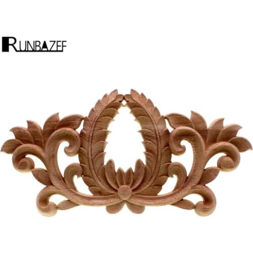 RUNBAZEF Vintage Unpainted Wood Carved Corner Onlay Applique Decorate Wall Door Furniture Decorative Figurine Wooden Miniature