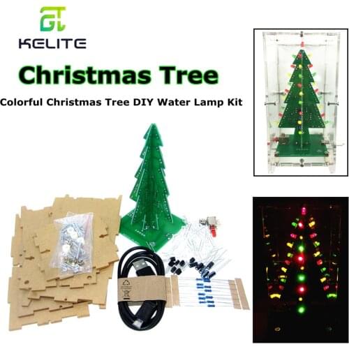 Three-Dimensional 3D Colorful Christmas Tree DIY Kit Red/Green/Yellow 7 Colors LED Water Lamp Flash Circuit Electronic Fun Suite