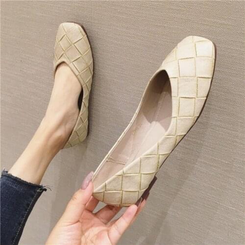Fashion Casual Flat Shoes Woman Spring Summer Autumn Breathable Comfortable Soft-Soled Shoes Square Toe Shallow Women Shoes