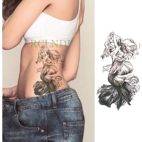 Waterproof Temporary Tattoo Stickers Mermaid Princess Fake Tatto Flash Tatoo Back Leg Arm belly big size for Women girl Men