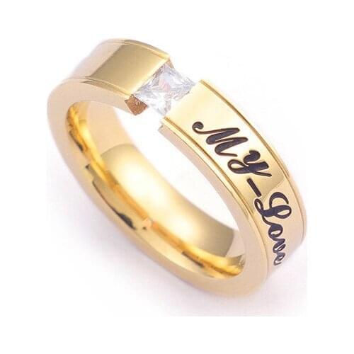 Jewelry new fashion English letters, titanium steel ring with zircon