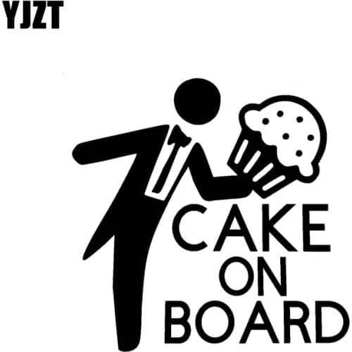 YJZT 17.8CM*17.5CM CAKE ON BOARD CAR VINYL DECAL FUNNY STICKER Black/Silver C10-00772