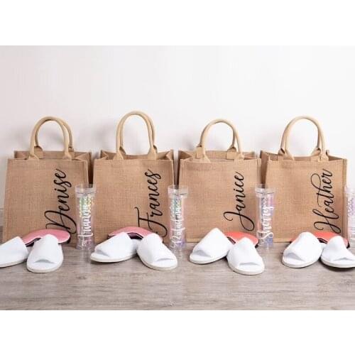 Custom Jute Burlap Tote Custom Beach Bag Bachelorette Party Gift Canvas Tote Bridesmaid Gift Bachelorette Party Favor Goodie Bag