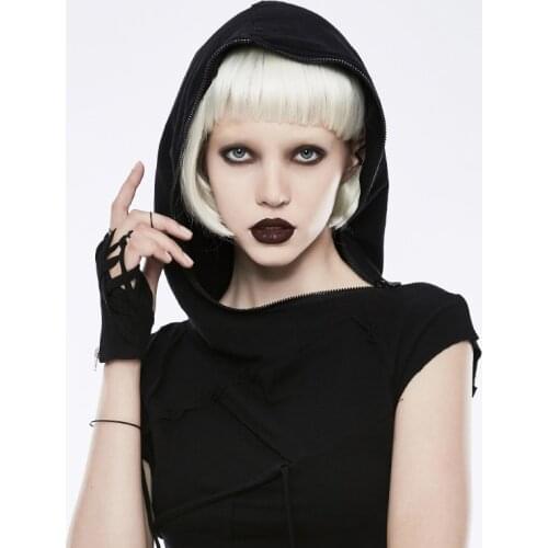 PUNKRAVE Womens Cross Gloves Punk Rock Zipper Decorated Hollow Out Handsomen Locomotive Short Gloves