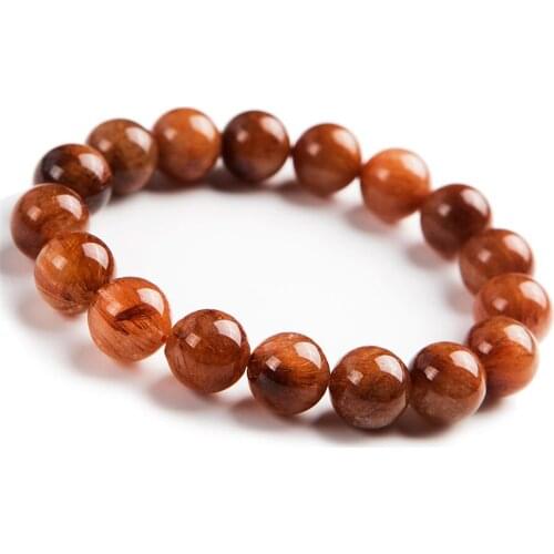 Genuine Natural Copper Hair Rutilated Quartz Crystal Women Lady Charm Round Bead Bracelet 11mm