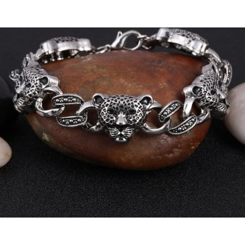 ZOSHI 2021 New Stainless Steel Charm Bracelets For Women Men Fashion Jewelry Punk Leopard Head Silver Color Bracelet & Bangle
