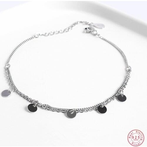 925 Sterling Silver Boho Simple Disc Accessory Double Layer Bracelet Women Adjustable Beach Casual Jewelry Girlfriend Gift