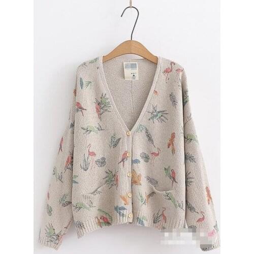 2020 Autumn New Sweet Flower Jacquard Long-Sleeved Women Sweater Cardigan Loose Single Breasted Knit V neck Fashion Women Coat
