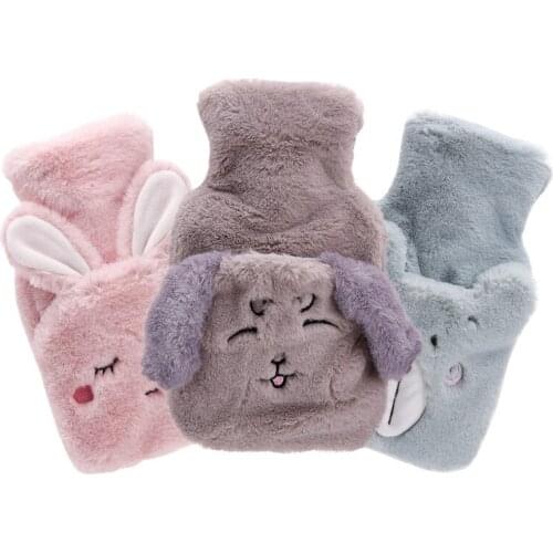 Winter Plush Water Bottle Bag Set Cute Cartoon Hot Water Injection Bags Small Portable Hand Clutch Warmer Storage Bag Rubber Bag