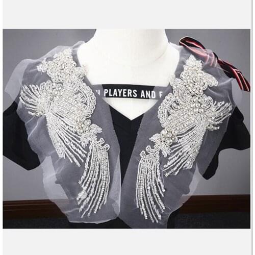 1pair Rhinestone Appliques For Wedding Belt silver Crystal Beads Sew On Full dress Rhinestone mesh Appliques Bridal Accessories