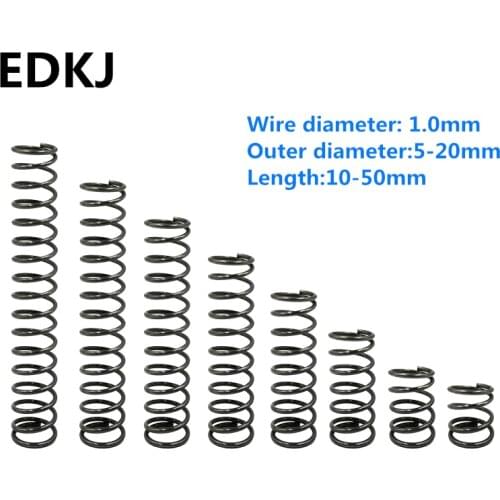 10pcs Compression spring small spring 1.0 mm series 5--20mm length 10 15 20 25 30 35 40 45 50mm 65 manganese compression spring