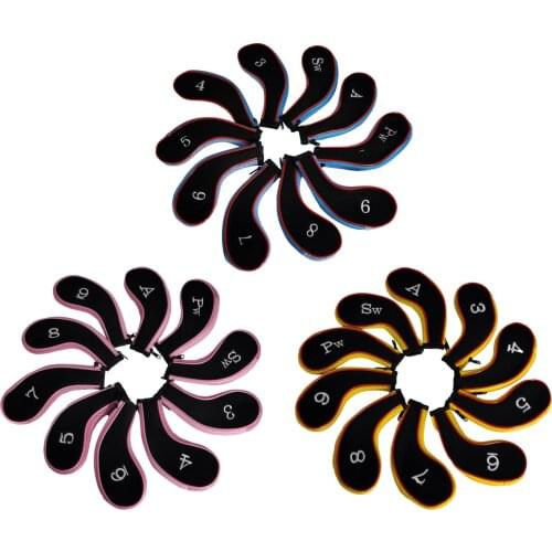 10pcs Golf Club Iron Head Covers Headcover with Numbers Suitable for Golfer Zipper Closure