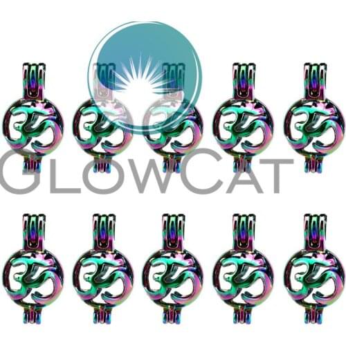 10x C531 Colorful OM Yoga Beads Cage Jewelry Making Perfume Essential Oil Diffuser Pearl Cage Locket Pendant