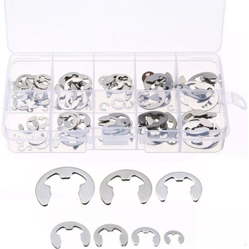 120pcs E-Clip 1.5mm-10mm Washer Circlip Retaining Ring Stainless Steel E-Type Retaining Circlip Washer Assortment Kit