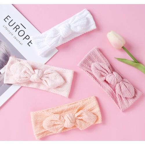 15PC/lot Newborn Kids Bunny Ear Nylon Headband,Top Knot Bow Nylon Turban Ribbed Bows Headband,Children Girls Hair Accessories