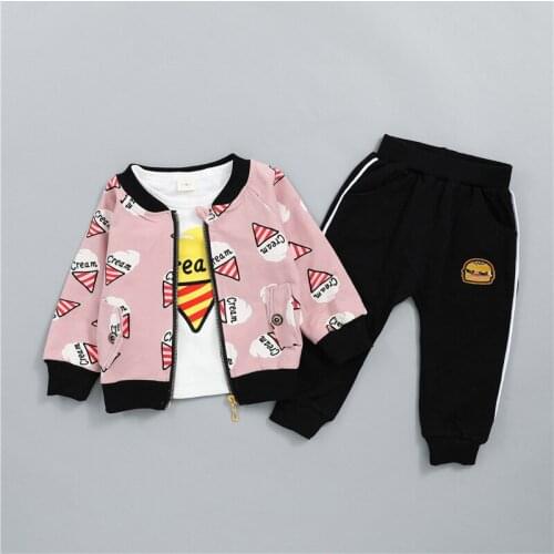 2018 Baby Girls Boys Clothing Sets Kids Autumn Character Cotton Long Sleeve T-Shirt +Pants+ Coat 3 Pcs Suit Children Clothes Set